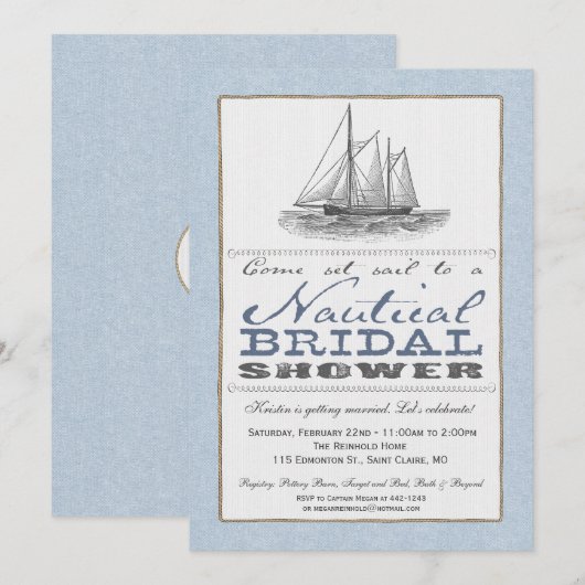 Nautical Bridal Shower Uitnodiging (Voorkant / Achterkant)