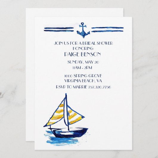 Nautical Bridal Shower Uitnodiging (Voorkant / Achterkant)