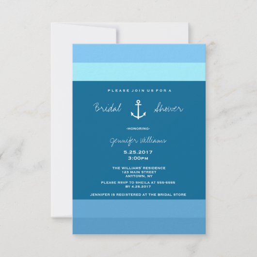 Nautical Bridal Shower-uitnodigingen voor anker Kaart (Voorkant)