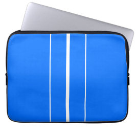 Nautical Bright Blue White Vertical Racing Stripes Laptop Sleeve
