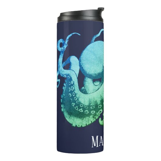 Nautical Bright Ocean Hues Octopus & Name Thermosbeker (Gedraaid links)