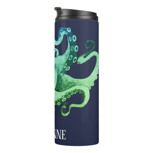 Nautical Bright Ocean Hues Octopus & Name Thermosbeker (Geroteerd rechts)