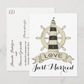 Nautical Brown net getrouwd met vuurtoren schip wi Aankondigingskaart (Voorkant / Achterkant)