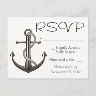 Nautical Brown RSVP Ship Anchor Wedding Beach Uitnodiging Briefkaart