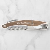 Nautical Brown Wood Grain Personalized Boat Name Kurkentrekker (Achterkant)