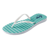 Nautical bruiloft monogram gestreept strand teensl teenslippers (Schuin)
