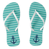 Nautical bruiloft monogram gestreept strand teensl teenslippers (Voetbed)