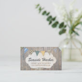 Nautical Bunting on Rustic Wood Shabby Beach Chic Visitekaartje (Staand voorkant)