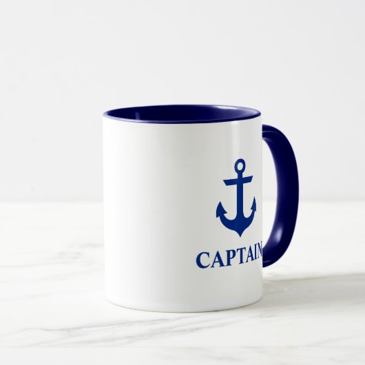 Nautical Captain Anchor Blauw en Wit Mok (Voorkant rechts)