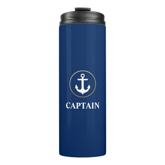 Nautical Captain Anchor Blue Gold Thermosbeker (Voorkant)