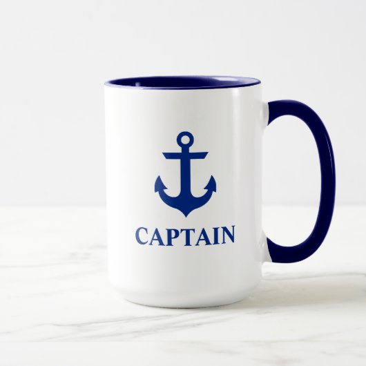 Nautical Captain Anchor Groot Blauw en Wit Mok (Rechts)