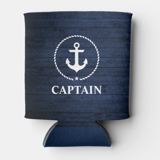Nautical Captain Anchor Touw Blauw Hout Blikjeskoeler (Voorkant)