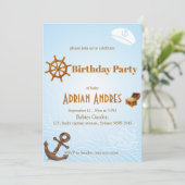 Nautical Captain Baby Boy First Birthday Invitatio Kaart (Staand voorkant)