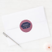 Nautical Captain Birthday Red & Navy Stripes Ronde Sticker (Envelop)