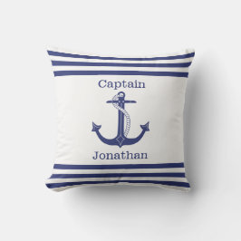 Nautical Captain Blue Anchor Naam toevoegen Buitenkussen