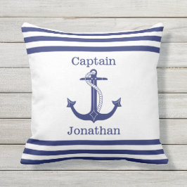Nautical Captain Blue Anchor Naam toevoegen Buitenkussen