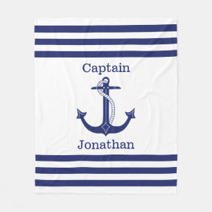 Nautical Captain Blue Anchor Naam toevoegen Fleece Deken