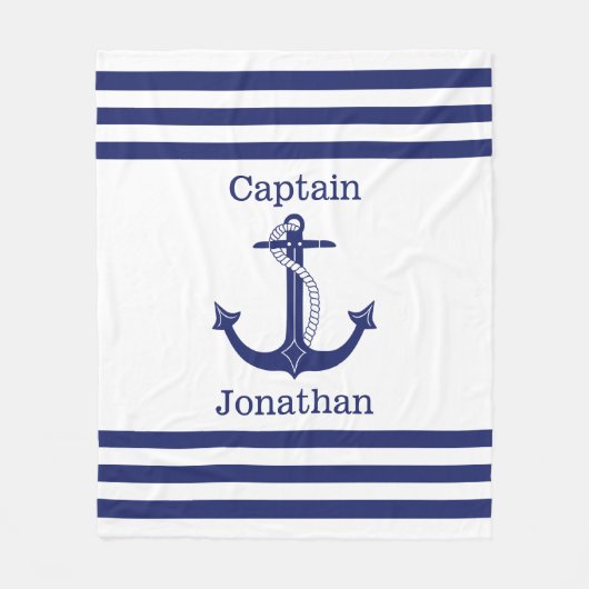 Nautical Captain Blue Anchor Naam toevoegen Fleece Deken (Voorkant)