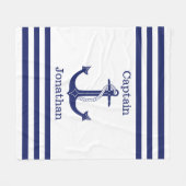 Nautical Captain Blue Anchor Naam toevoegen Fleece Deken (Voorkant (Horizontaal))