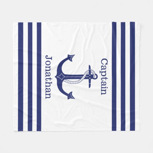 Nautical Captain Blue Anchor Naam toevoegen Fleece Deken (Voorkant (Horizontaal))