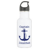 Nautical Captain Blue Anchor Naam toevoegen Waterfles (Voorkant)