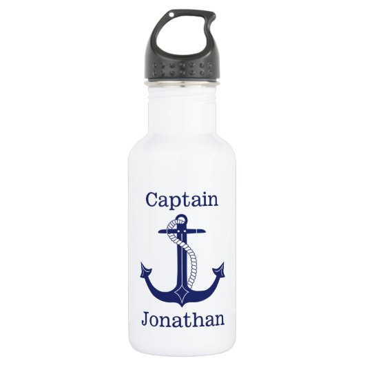 Nautical Captain Blue Anchor Naam toevoegen Waterfles (Voorkant)