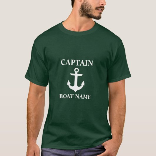 Nautical Captain Boat Name Anchor Green T-shirt (Voorkant)