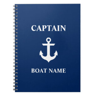 Nautical Captain Boat Name Anchor Navy Blue Notitieboek