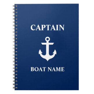 Nautical Captain Boat Name Anchor Navy Blue Notitieboek