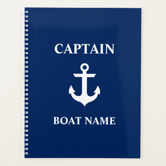 Nautical Captain Boat Name Anchor Navy Blue Planner (Voorkant)
