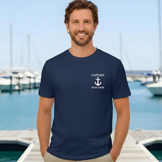 Nautical Captain Boot Naam Anker Blauw T-shirt M