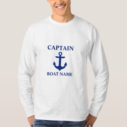 Nautical Captain Boot Naam Anker Lange Mouw T-shirt (Voorkant)
