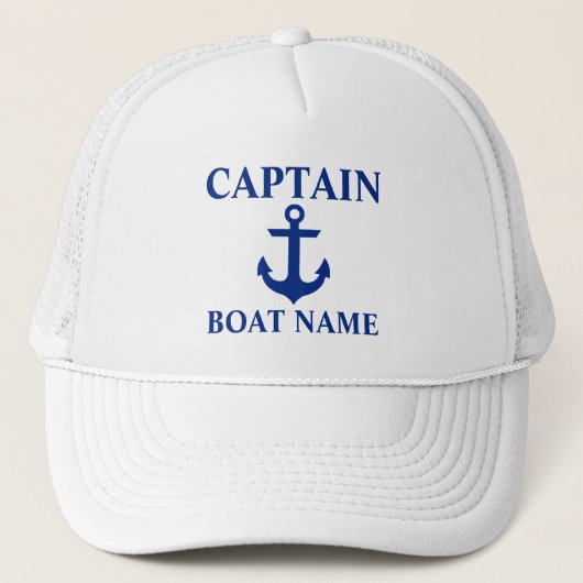 Nautical Captain Boot Naam Anker Wit Trucker Pet (Voorkant)