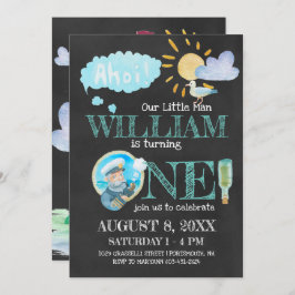 Nautical Captain First Birthday Party Invitation Kaart