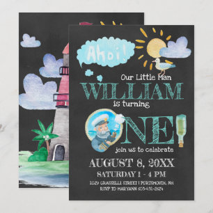 Nautical Captain First Birthday Party Invitation Kaart