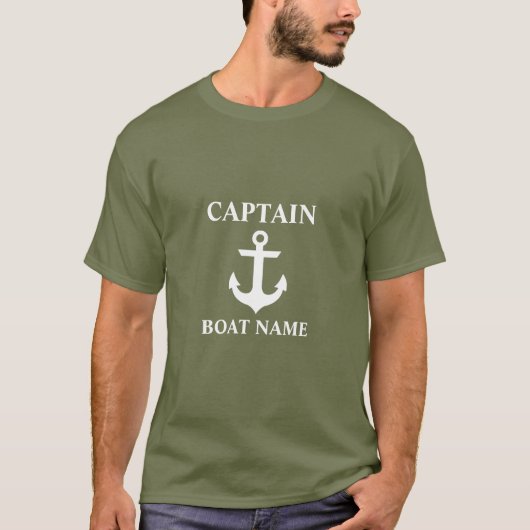 Nautical Captain Green Boot Naam Anker T-shirt (Voorkant)