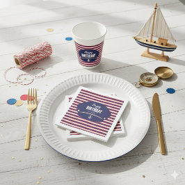 Nautical Captain Hat Birthday Navy & Red Stripes K Servet