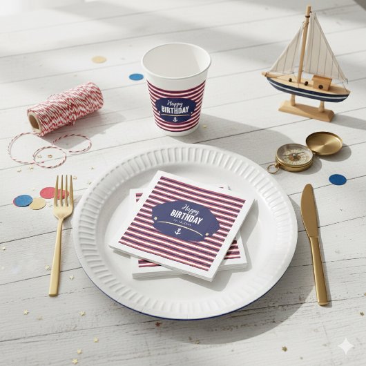 Nautical Captain Hat Birthday Navy & Red Stripes K Servet