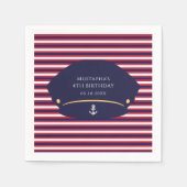 Nautical Captain Hat Birthday Navy & Red Stripes K Servet (Voorkant)