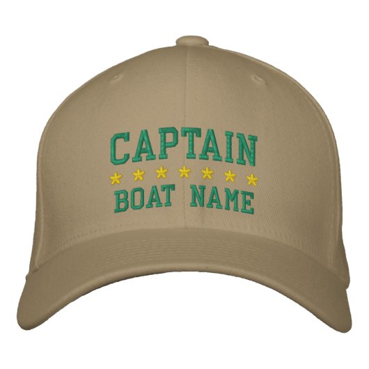 Nautical Captain Khaki Uw bootnaam Geborduurde Pet (Voorkant)