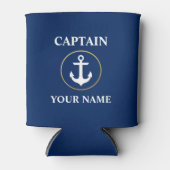 Nautical Captain Name Anchor Blue Gold Blikjeskoeler (Voorkant)
