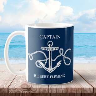 Nautical Captain Name Anchor Custom Koffiemok