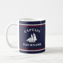 Nautical Captain Sailboot Jouw naam Navy Mok