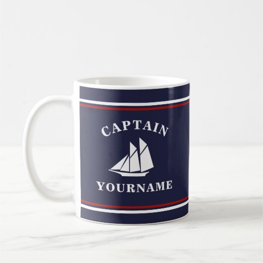 Nautical Captain Sailboot Jouw naam Navy Mok (Links)