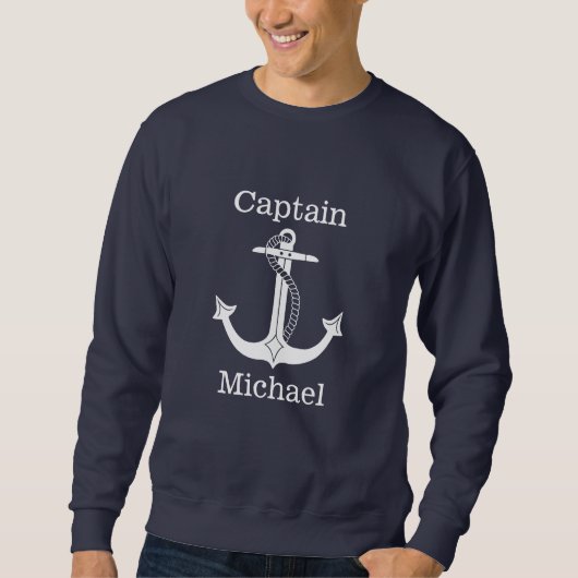 Nautical Captain White Anchor gepersonaliseerd Trui (Voorkant)