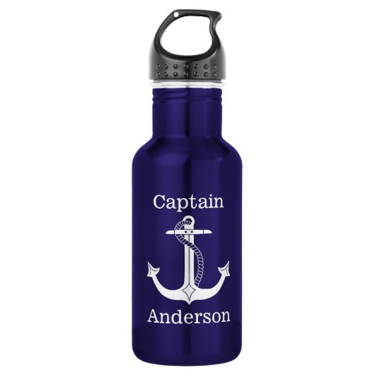 Nautical Captain White Anchor Naam toevoegen Waterfles (Voorkant)
