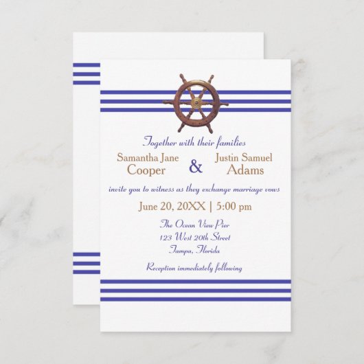 Nautical Captain's Wheel - 3x5 bruiloft uitnodigin Kaart (Voorkant / Achterkant)