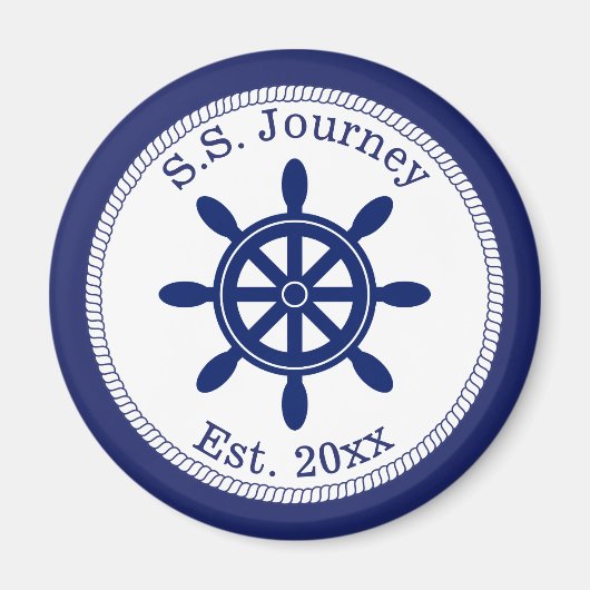 Nautical Captain's Wheel Add Boat Name Magneet (Voorkant)