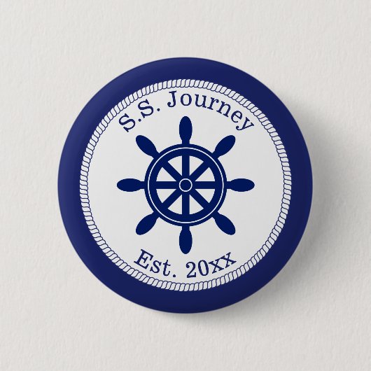 Nautical Captain's Wheel Add Boat Name Ronde Button 5,7 Cm (Voorkant)