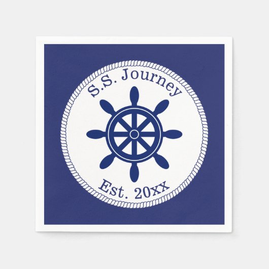 Nautical Captain's Wheel Add Boat Name Servetten (Voorkant)